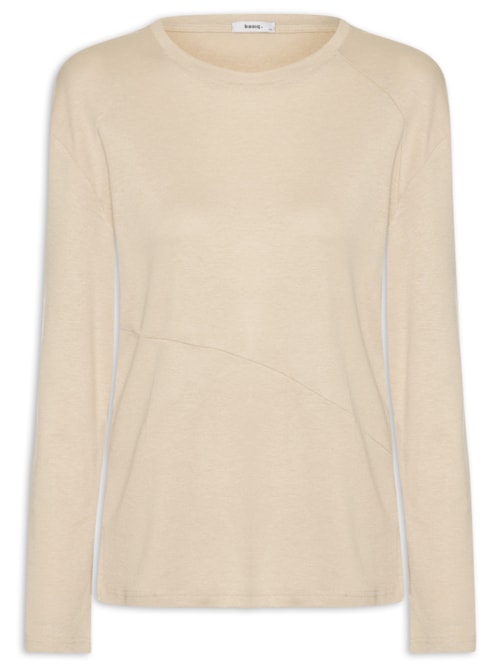 Camiseta Feminina Manga Longa Com Recortes - Bege