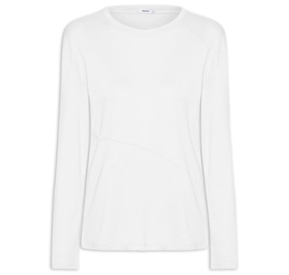 Camiseta Feminina Manga Longa Com Recortes - Branco