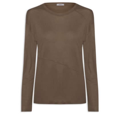 Camiseta Feminina Manga Longa Com Recortes - Marrom