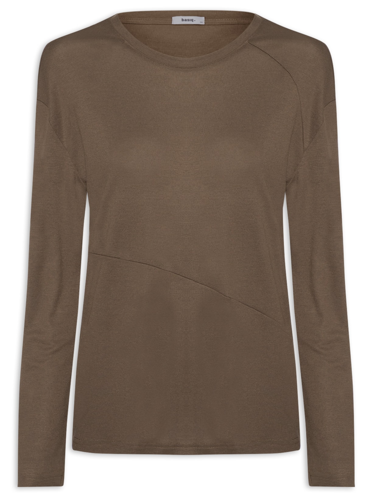 Camiseta Feminina Manga Longa Com Recortes - Marrom