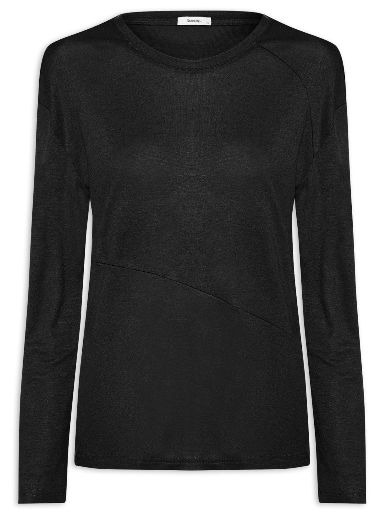 Camiseta Feminina Manga Longa Com Recortes Preto Basiq