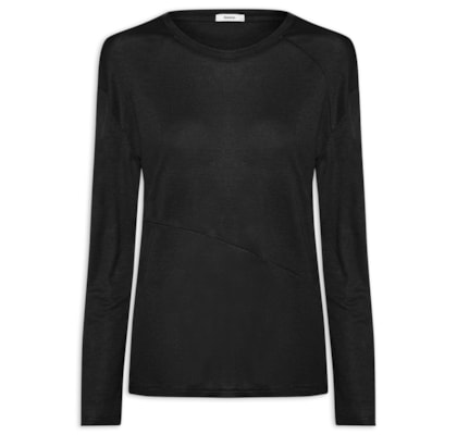 Camiseta Feminina Manga Longa Com Recortes - Preto