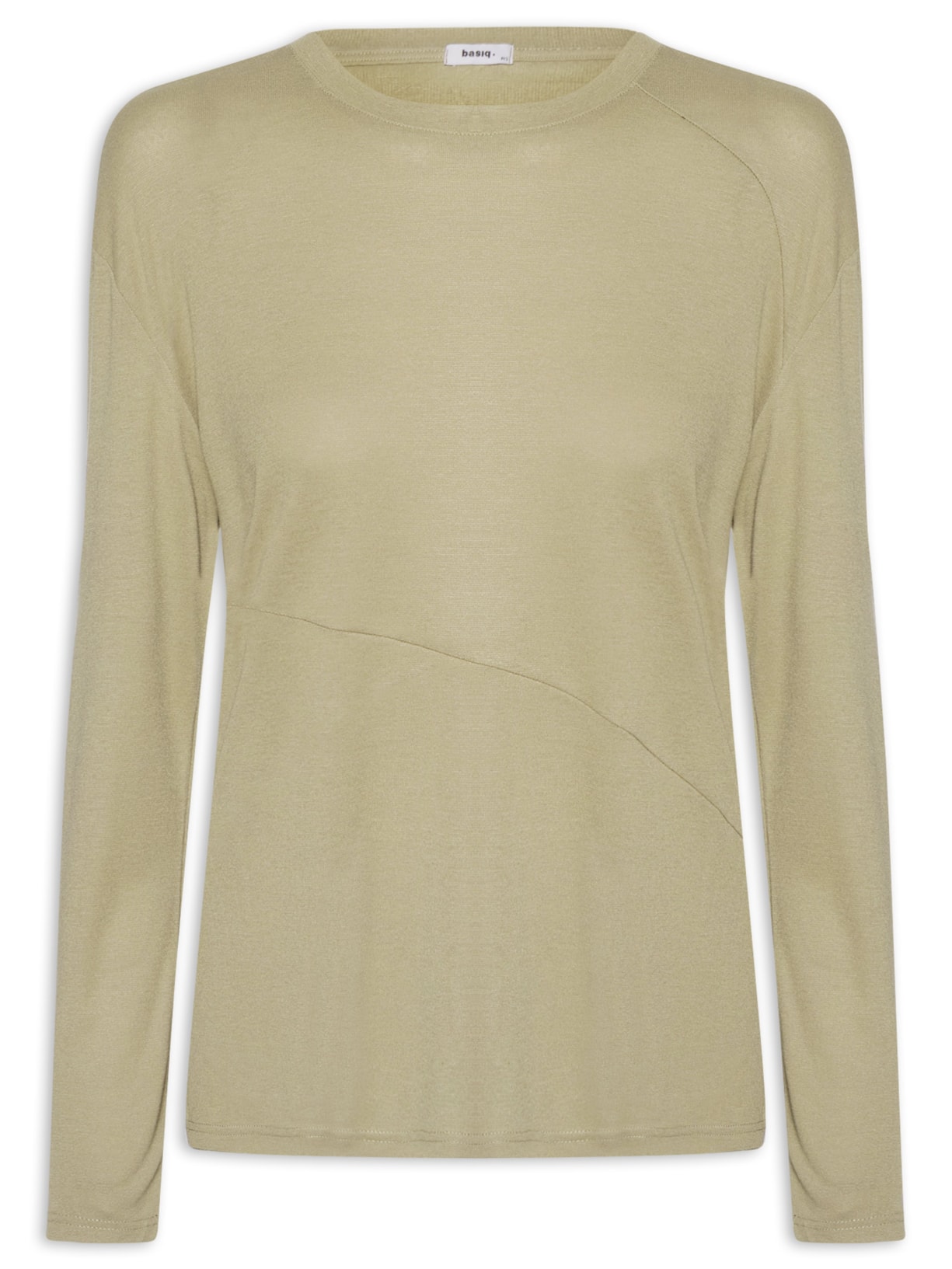 Camiseta Feminina Manga Longa Com Recortes Verde Basiq