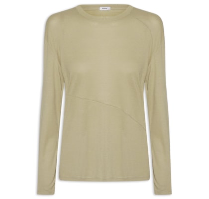 Camiseta Feminina Manga Longa Com Recortes - Verde