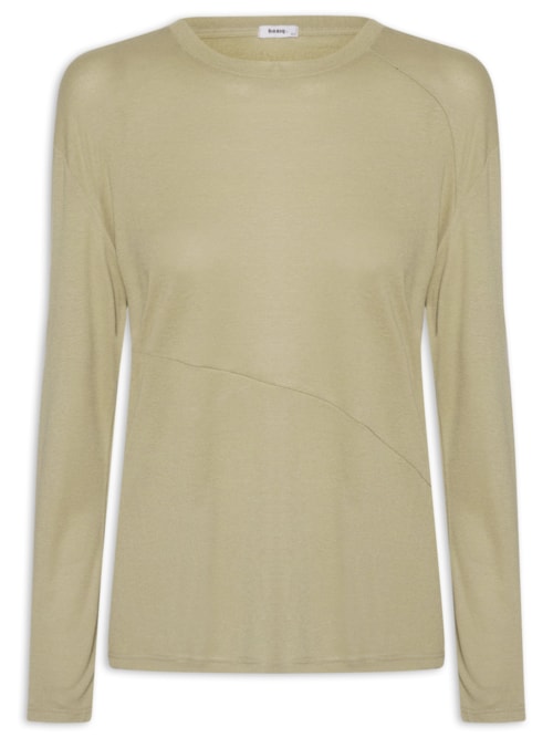 Camiseta Feminina Manga Longa Com Recortes - Verde