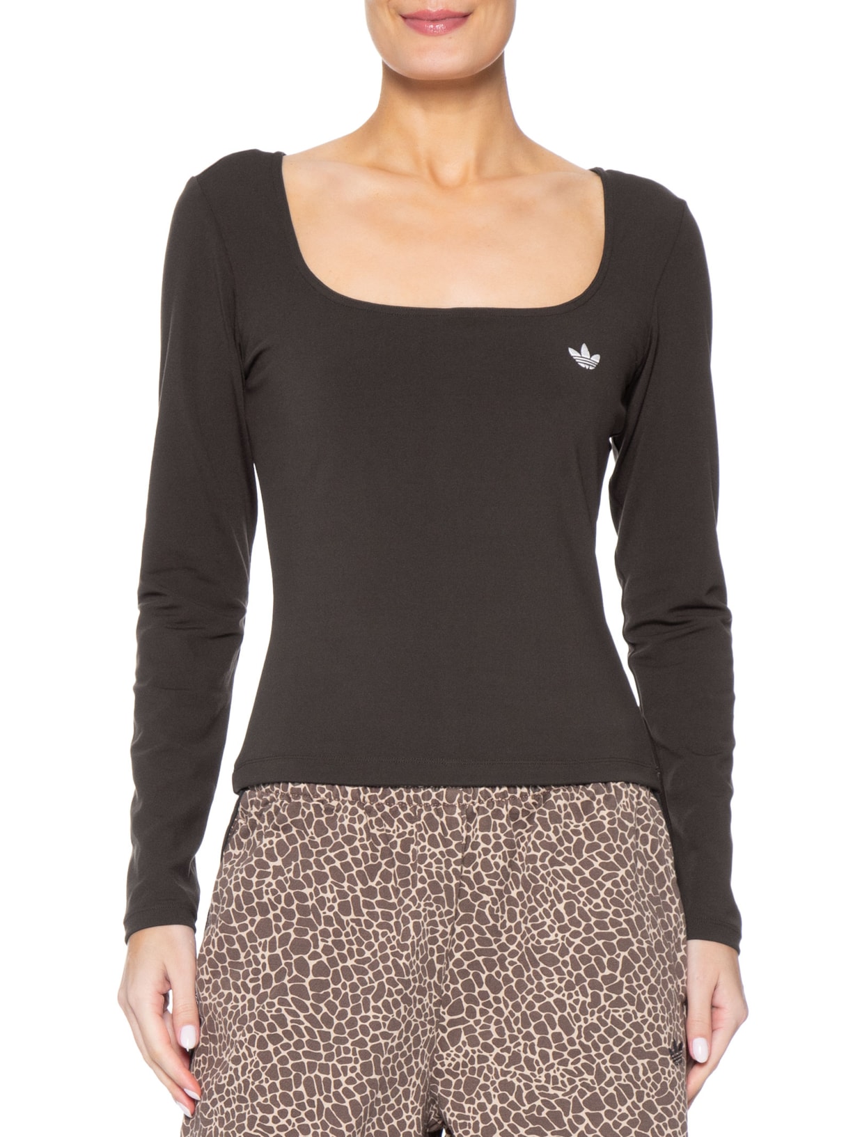 Camiseta Feminina Manga Longa Justa Ess Marrom Adidas Originals