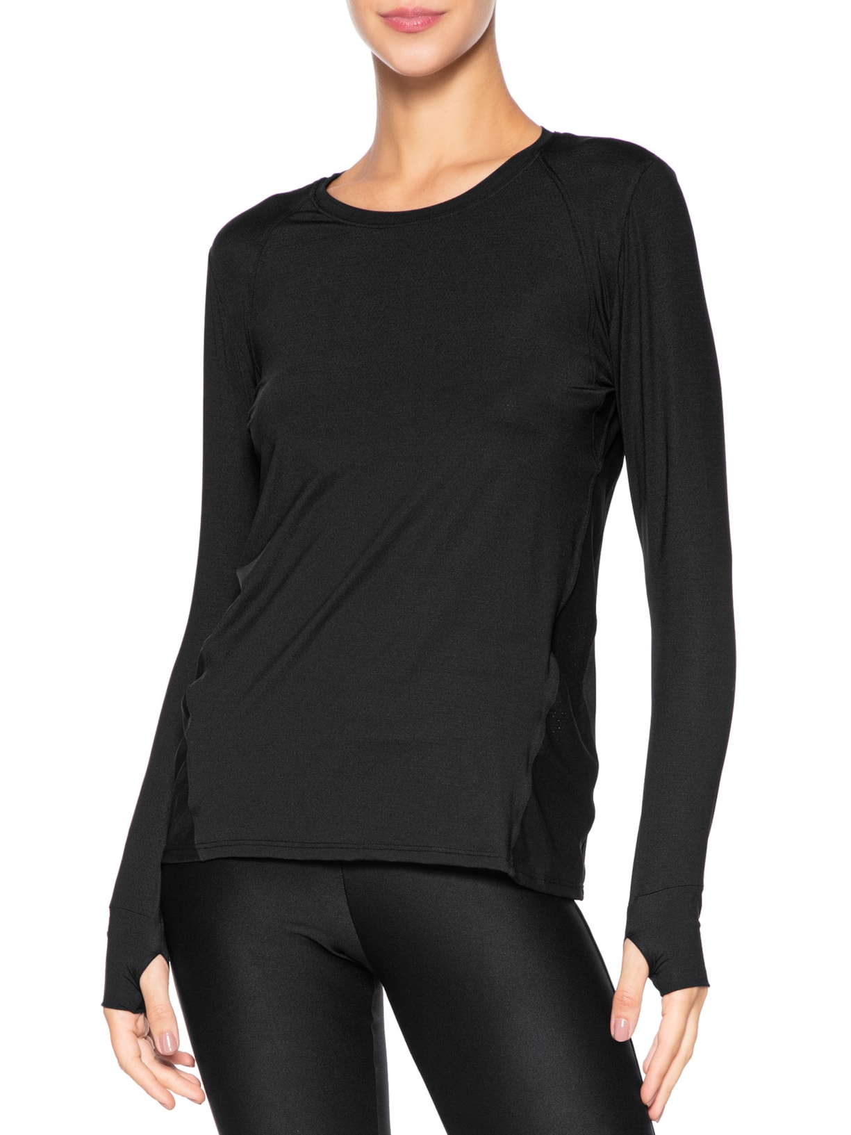 Camiseta Feminina Manga Longa Lisa Preto Body For Sure