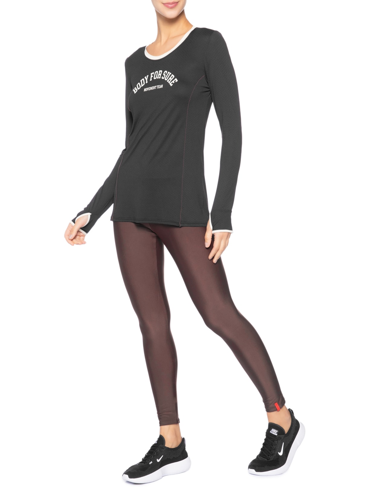 Camiseta Feminina Manga Longa Lisa Preto Body For Sure