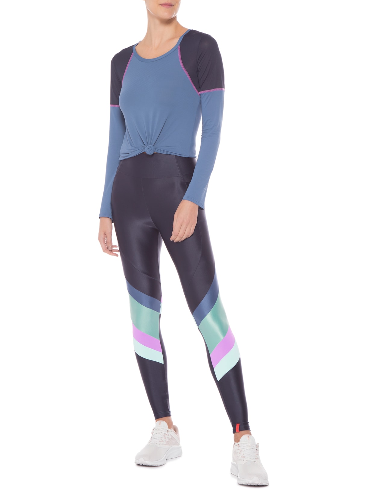 Camiseta Feminina Manga Longa Lisa Twist Azul Body For Sure