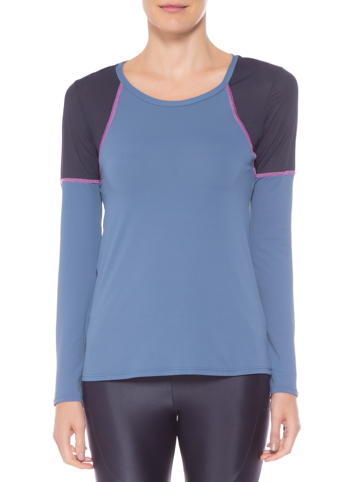 Camiseta Feminina Manga Longa Lisa Twist Azul Body For Sure