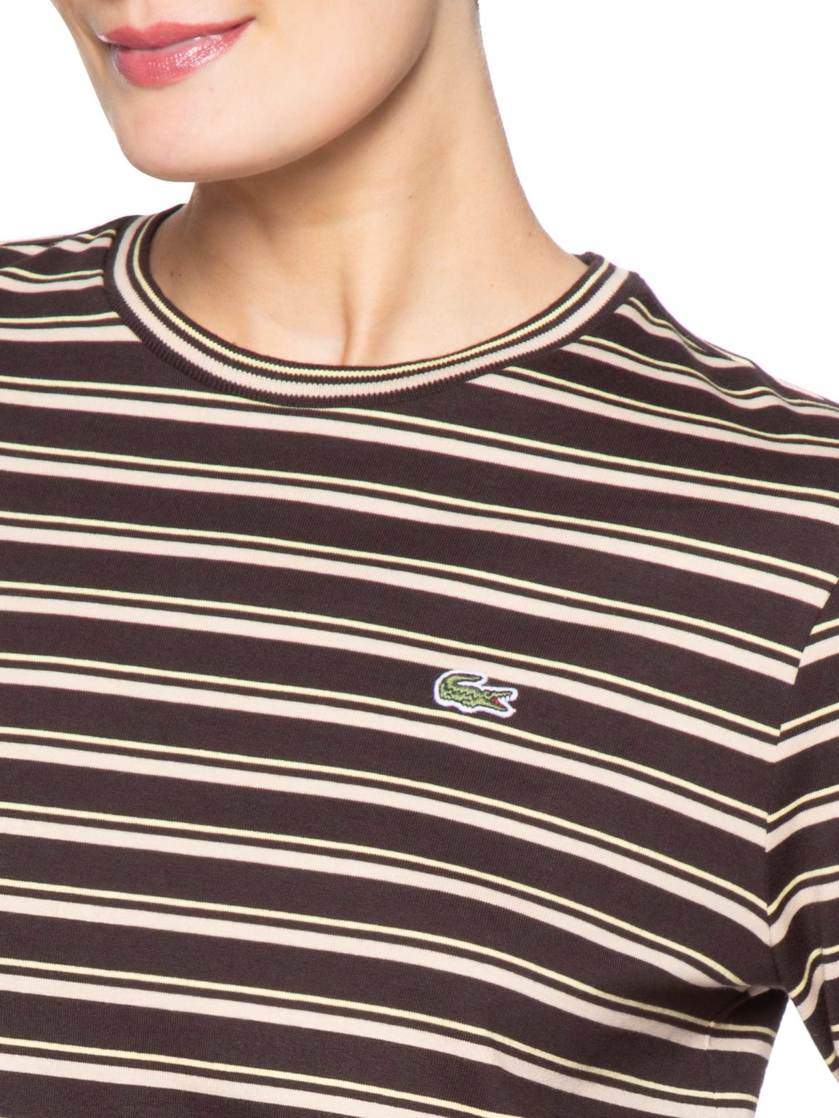 Camiseta Feminina Manga Longa Listrada Preto Lacoste