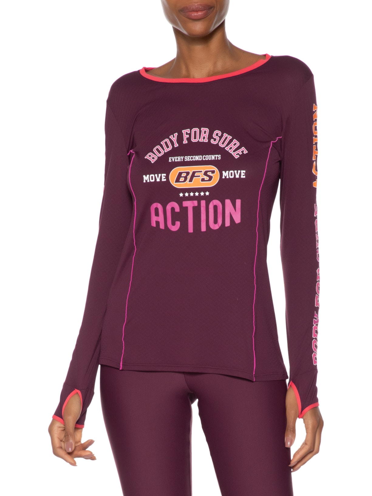 Camiseta Feminina Manga Longa Olympia Vinho Body For Sure