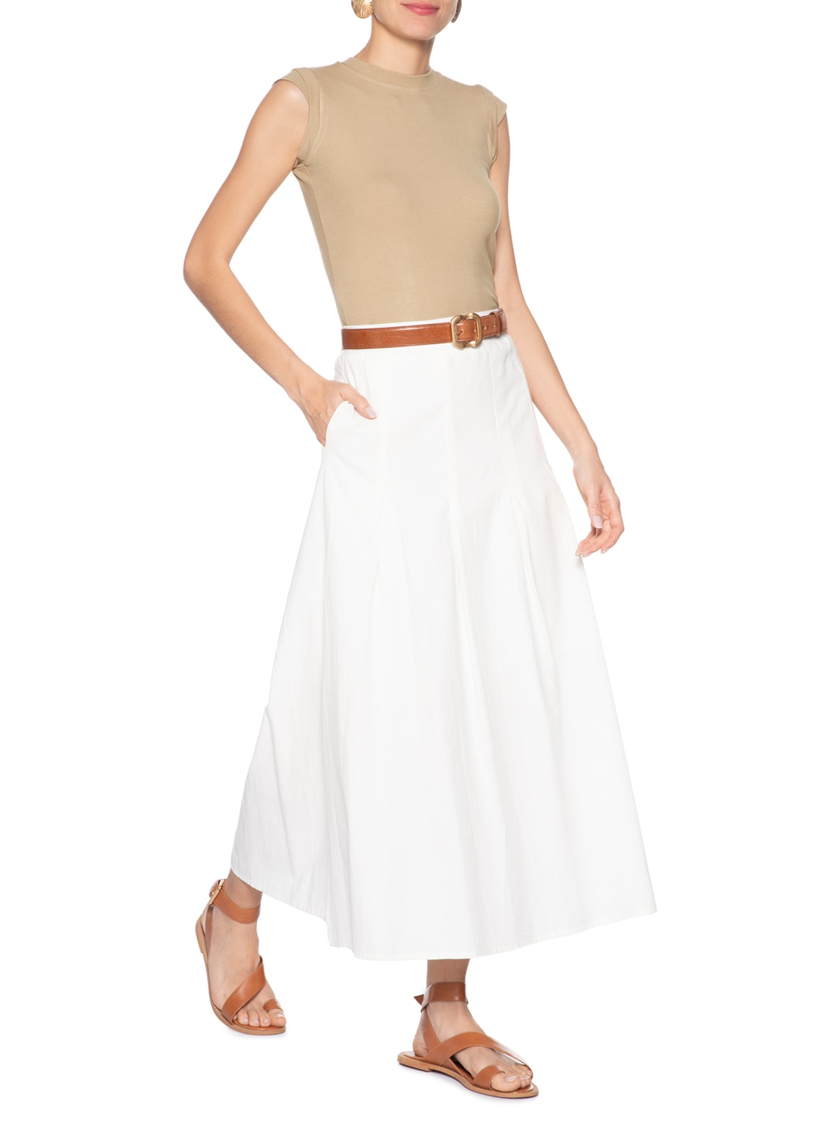 Camiseta Feminina Manga Sobreposta Bege Basiq