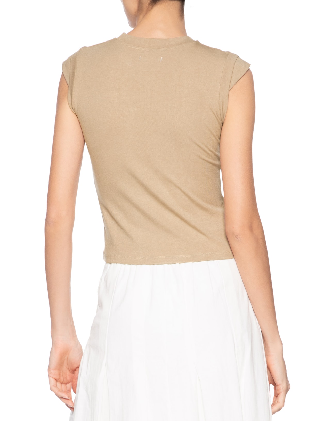 Camiseta Feminina Manga Sobreposta Bege Basiq