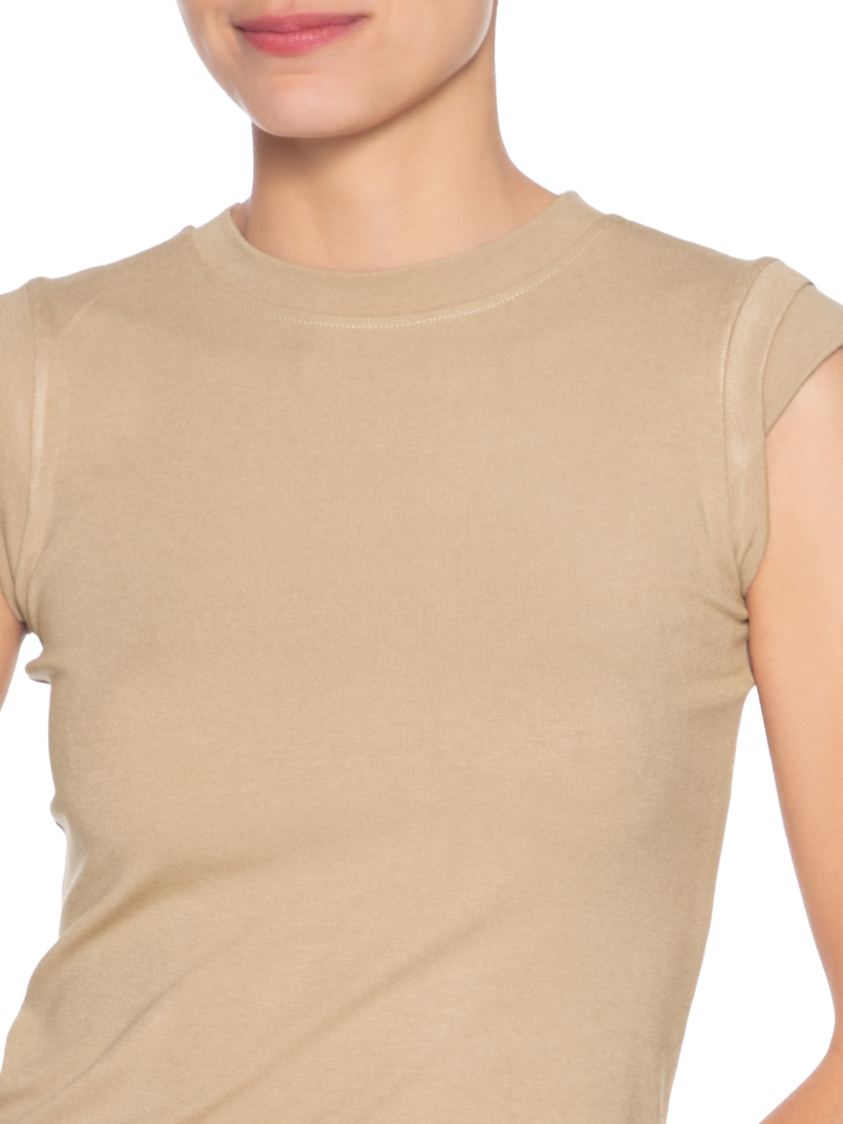 Camiseta Feminina Manga Sobreposta Bege Basiq