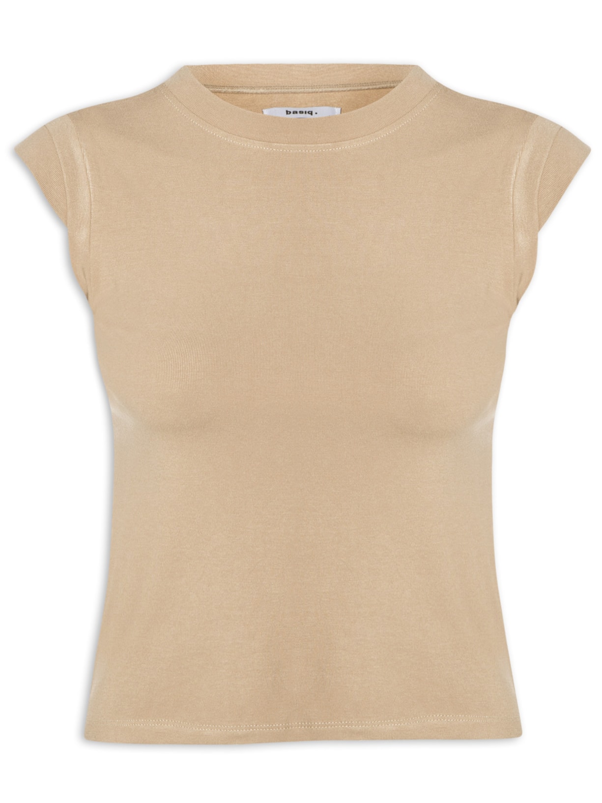 Camiseta Feminina Manga Sobreposta Bege Basiq