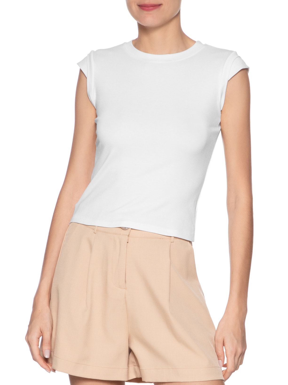 Camiseta Feminina Manga Sobreposta Branco Basiq