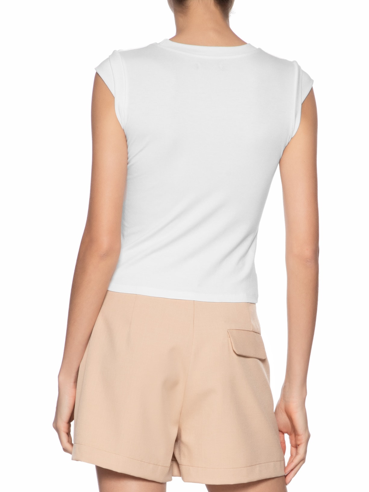 Camiseta Feminina Manga Sobreposta Branco Basiq