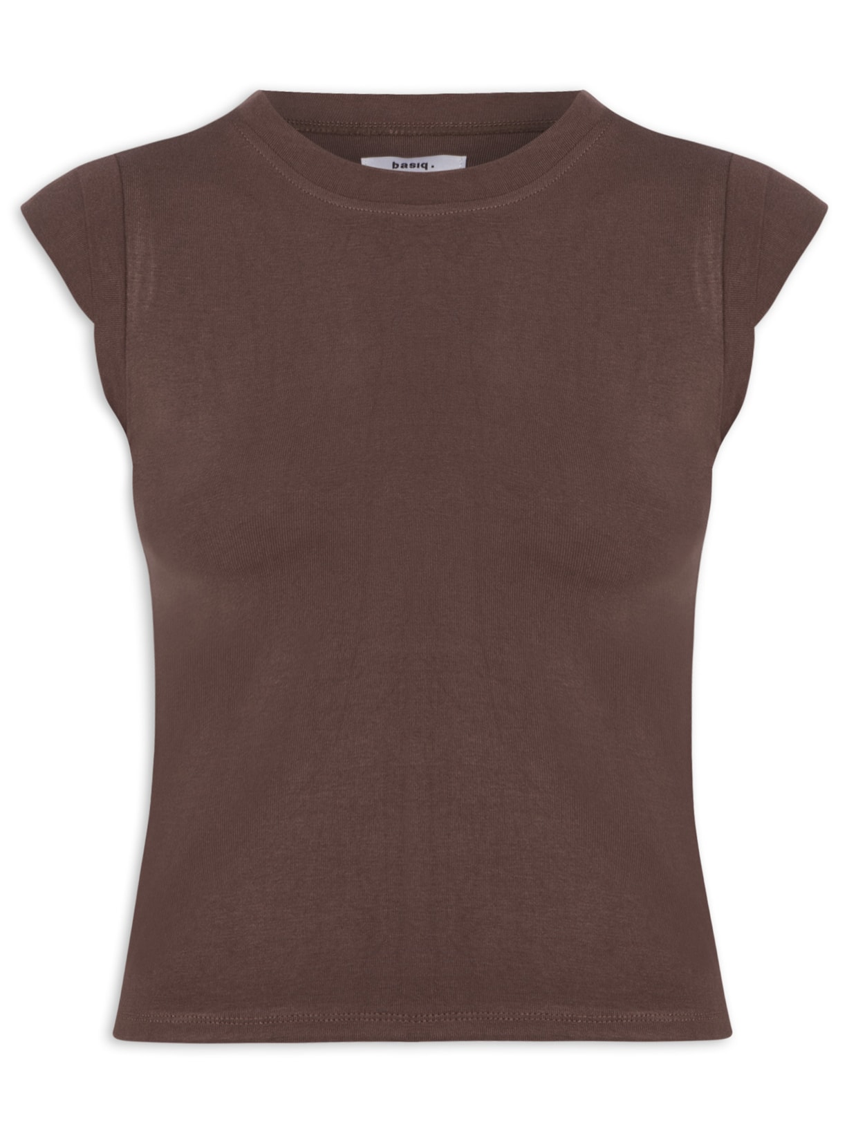 Camiseta Feminina Manga Sobreposta Marrom Basiq