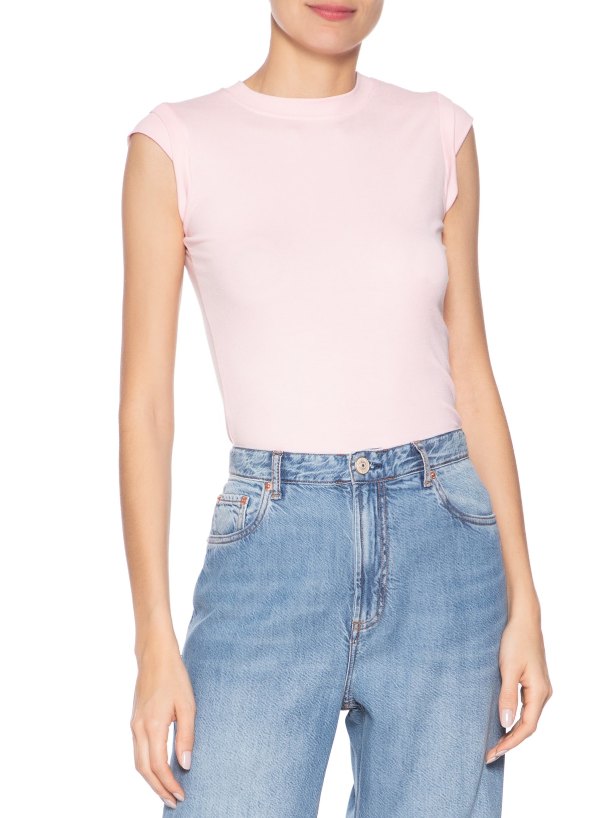 Camiseta Feminina Manga Sobreposta Rosa Basiq