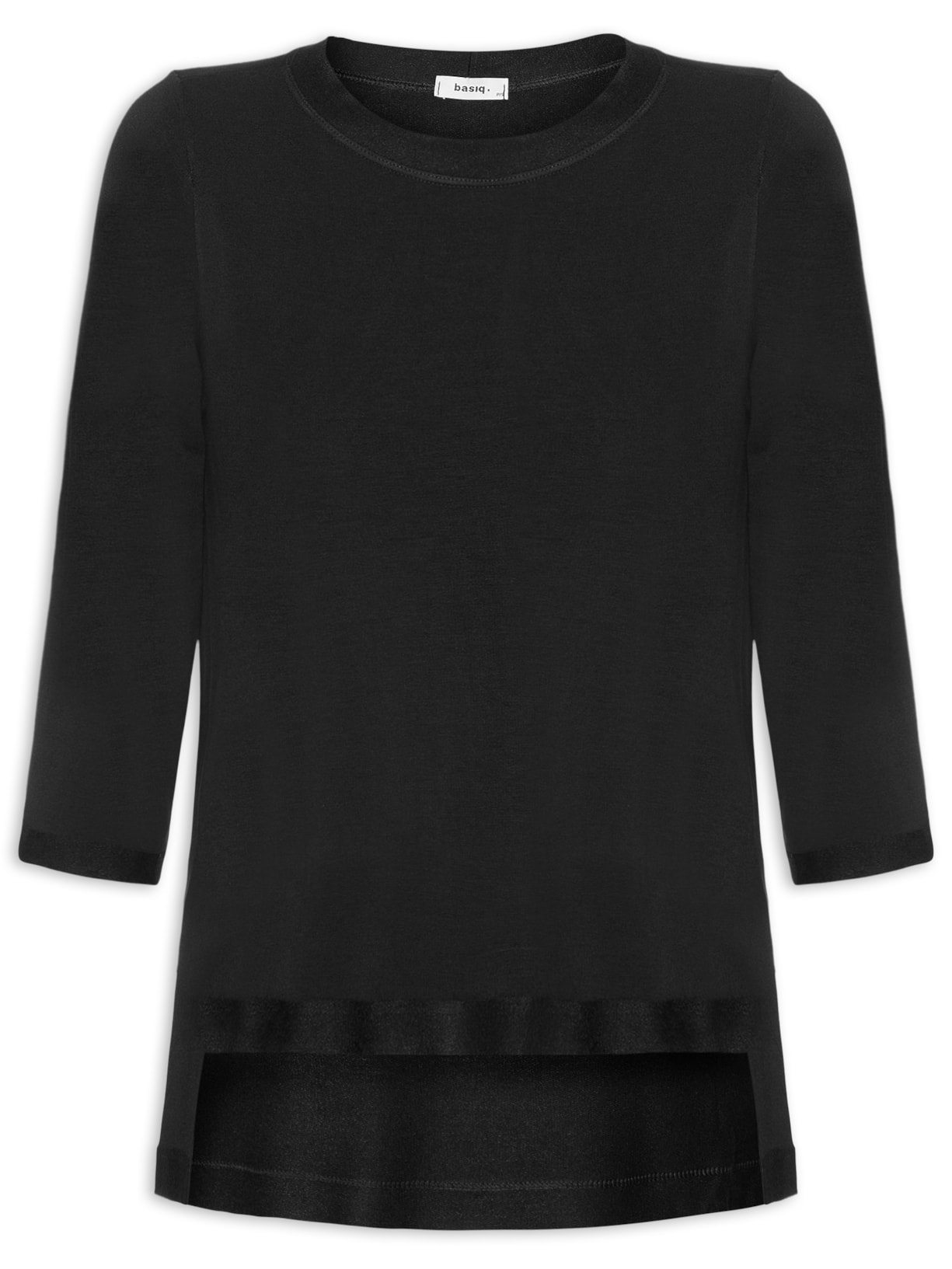 Camiseta Feminina Manga Três Quartos Preto Basiq