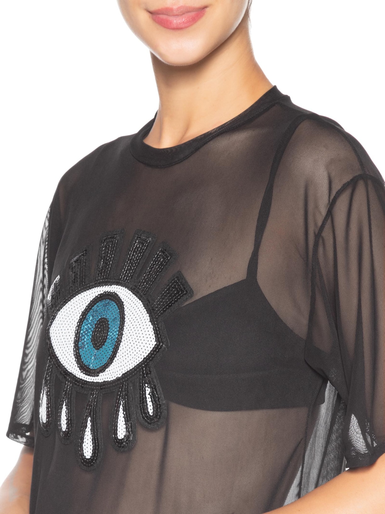 Camiseta Feminina Maxi Tee Em Tule Preto Market 33