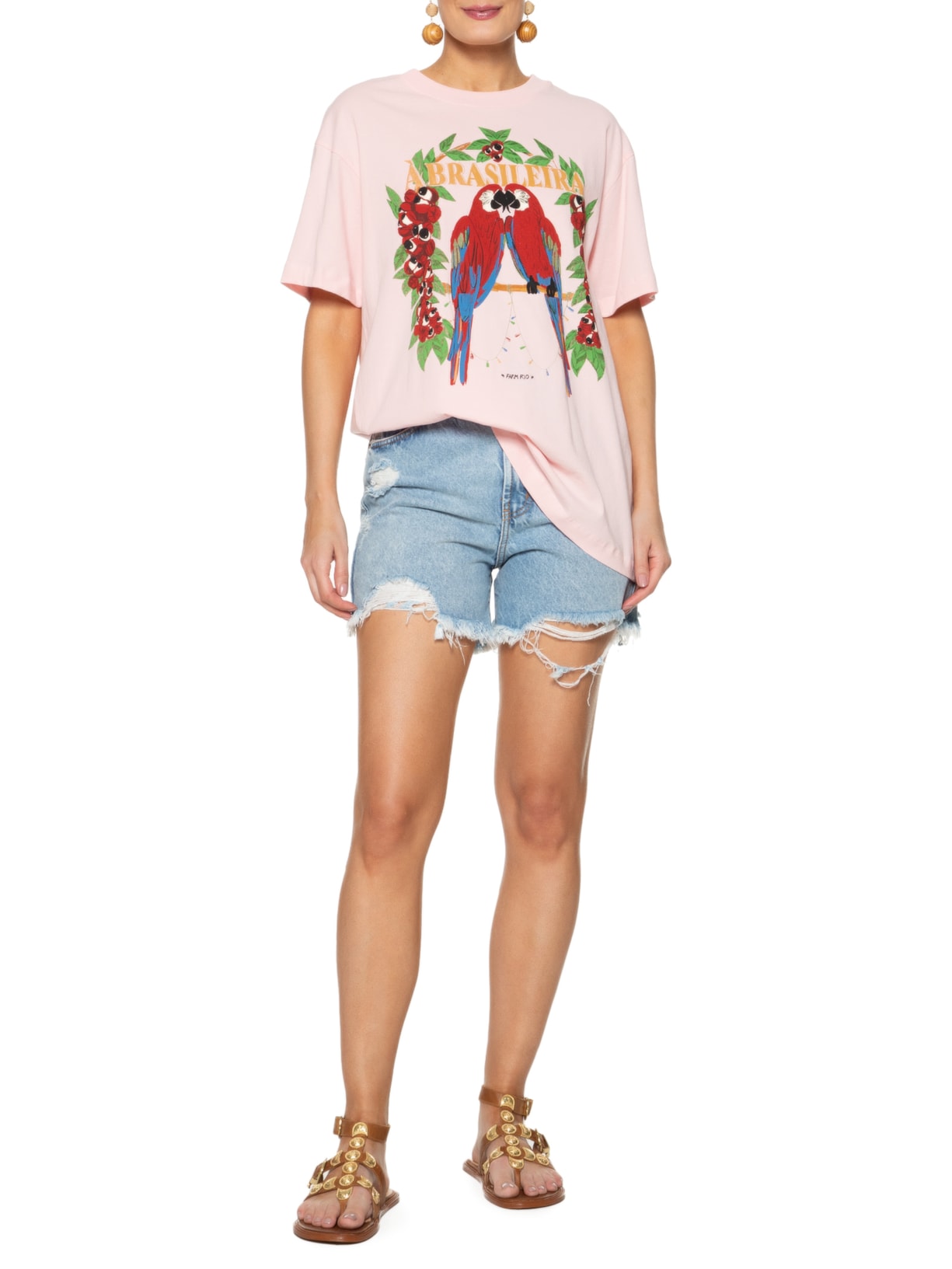 Camiseta Feminina Média À Brasileira Rosa Farm