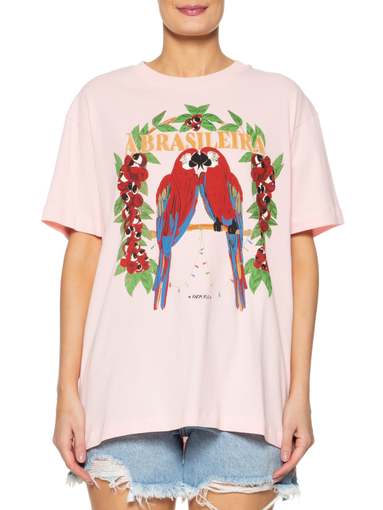 Camiseta Feminina Média À Brasileira Rosa Farm