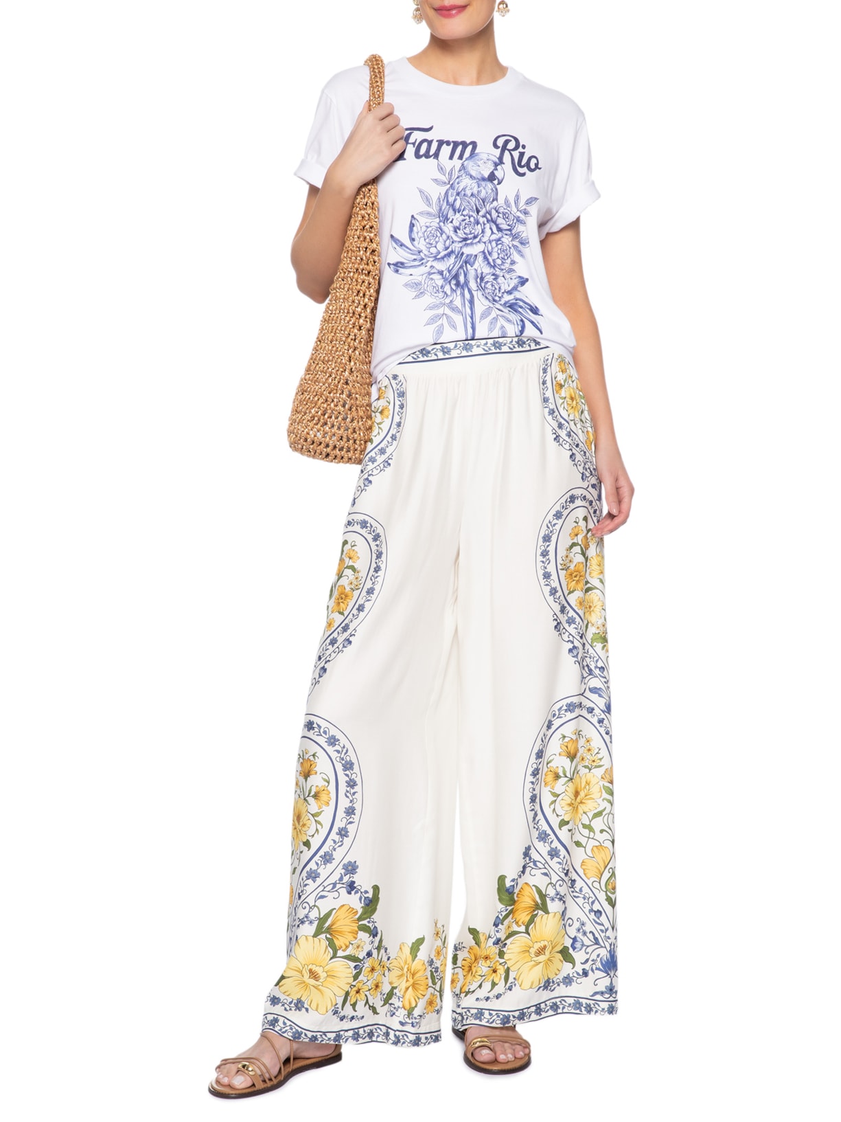 Camiseta Feminina Média Arara Em Flores Branco Farm
