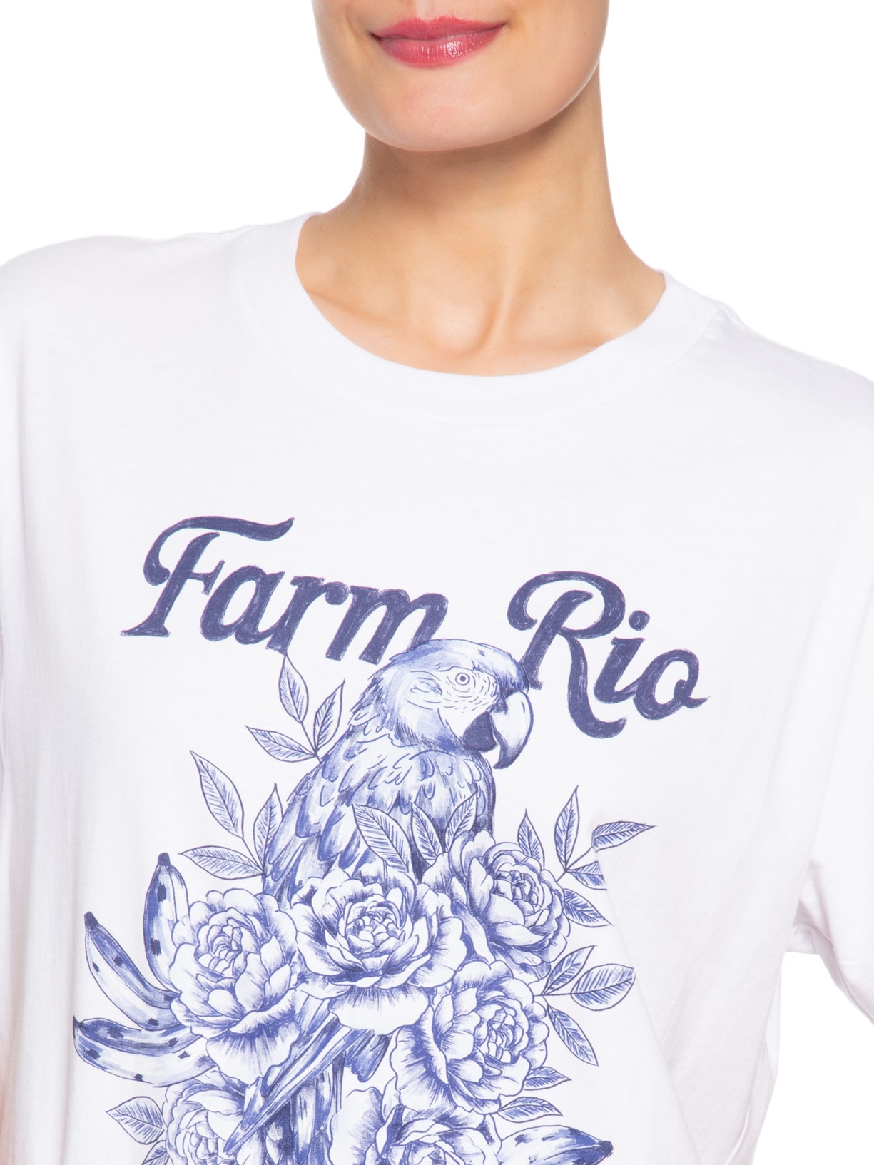 Camiseta Feminina Média Arara Em Flores Branco Farm