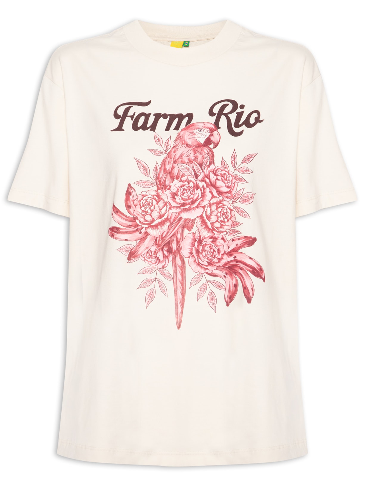 Camiseta Feminina Média Arara Em Flores Rosa Farm