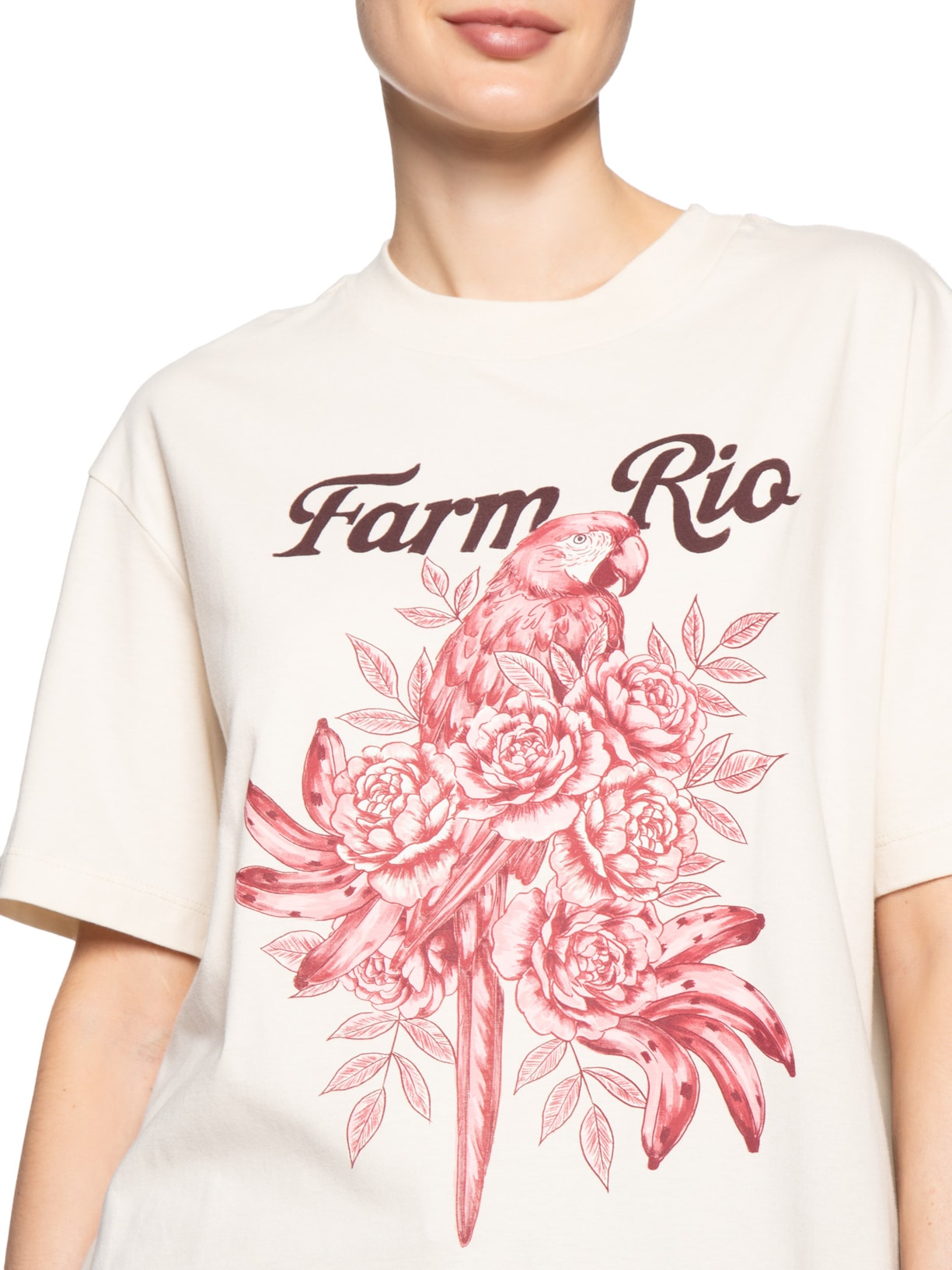 Camiseta Feminina Média Arara Em Flores Rosa Farm
