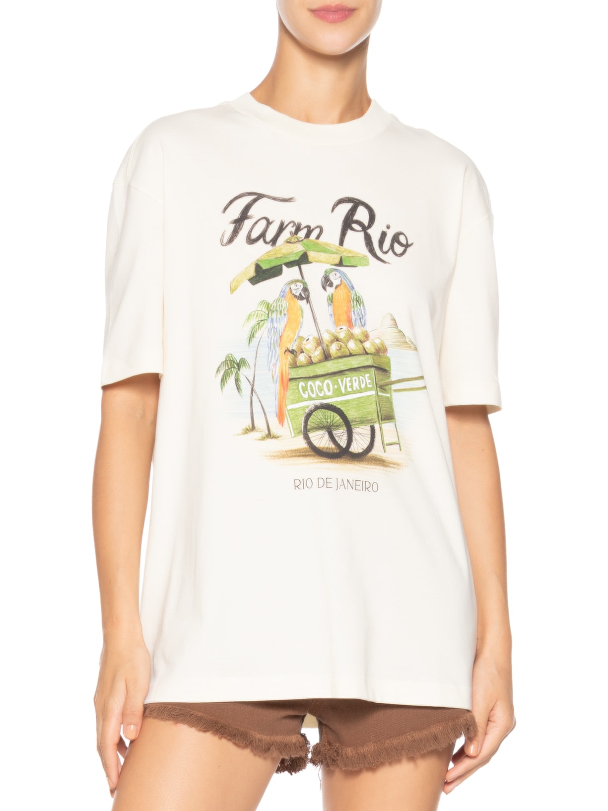 Camiseta Feminina Média Carrinho De Coco Branco Farm