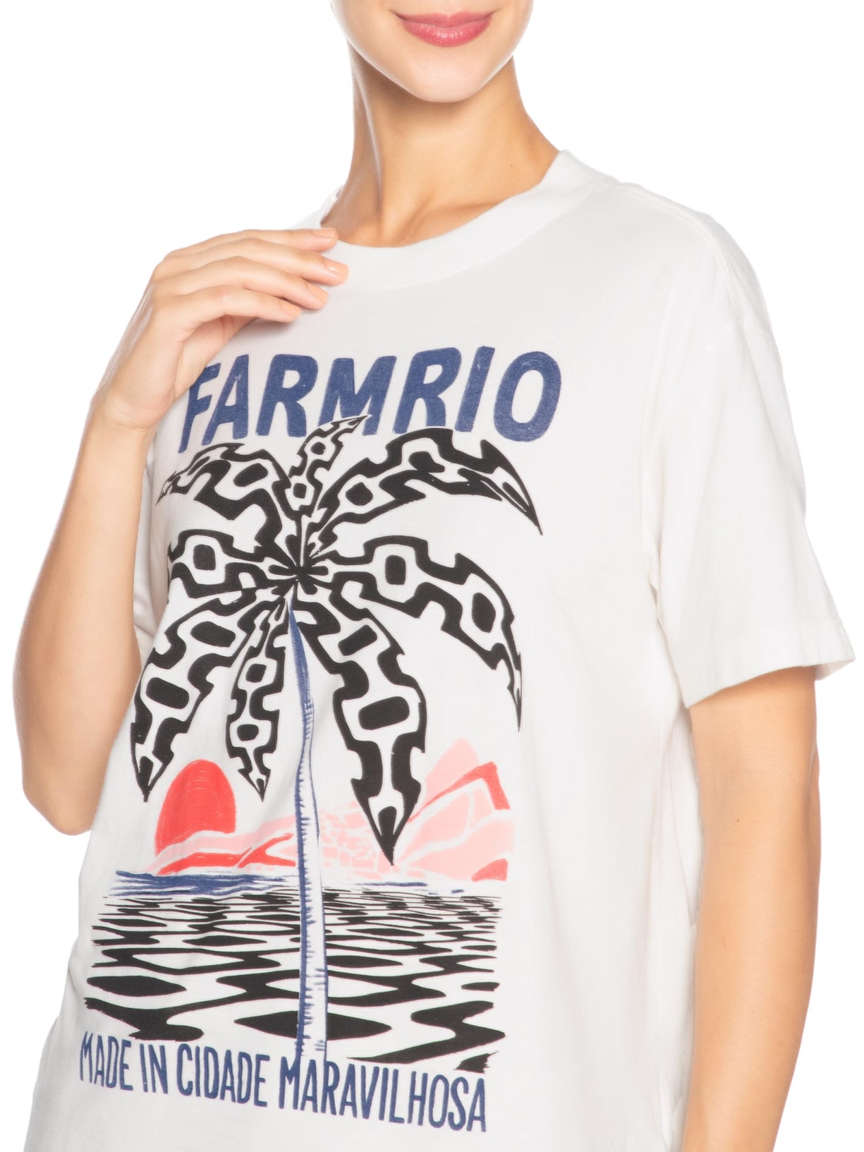 Camiseta Feminina Média Coqueiro Calçadão Branco Farm Farm