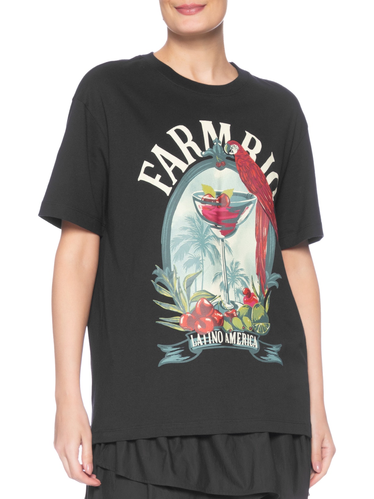Camiseta Feminina Média Drink Pintado Preto Farm