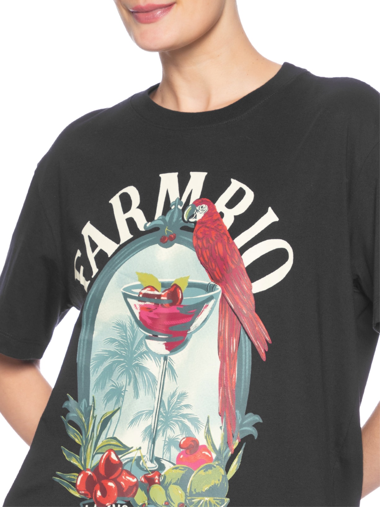 Camiseta Feminina Média Drink Pintado Preto Farm