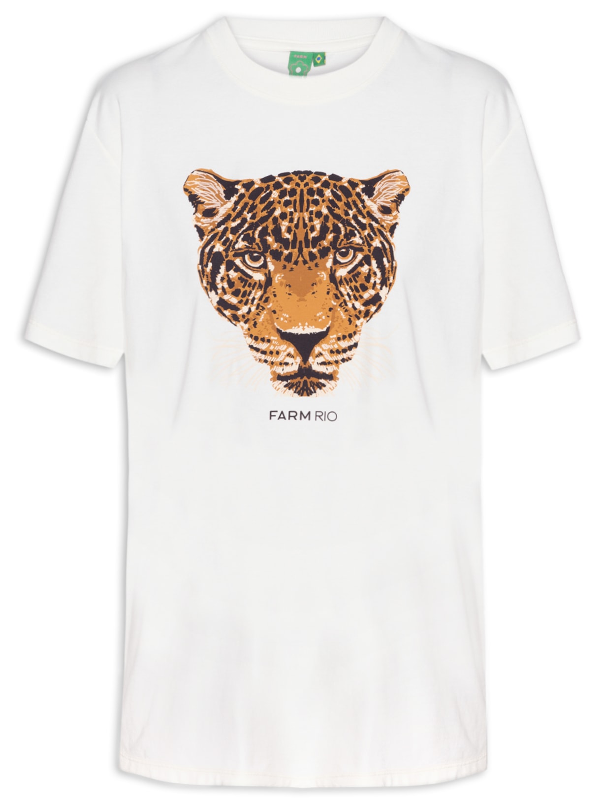 Camiseta Feminina Média Onça Esmeralda - Branco