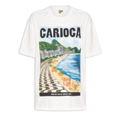 Camiseta Feminina Média Paisagem Carioca - Branco