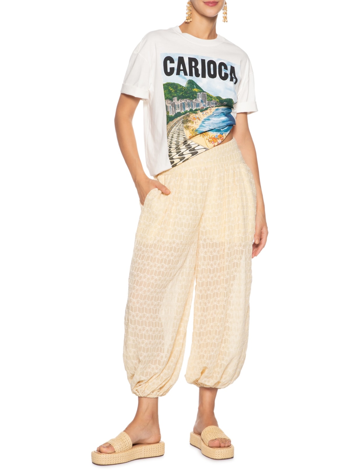 Camiseta Feminina Média Paisagem Carioca Branco Farm