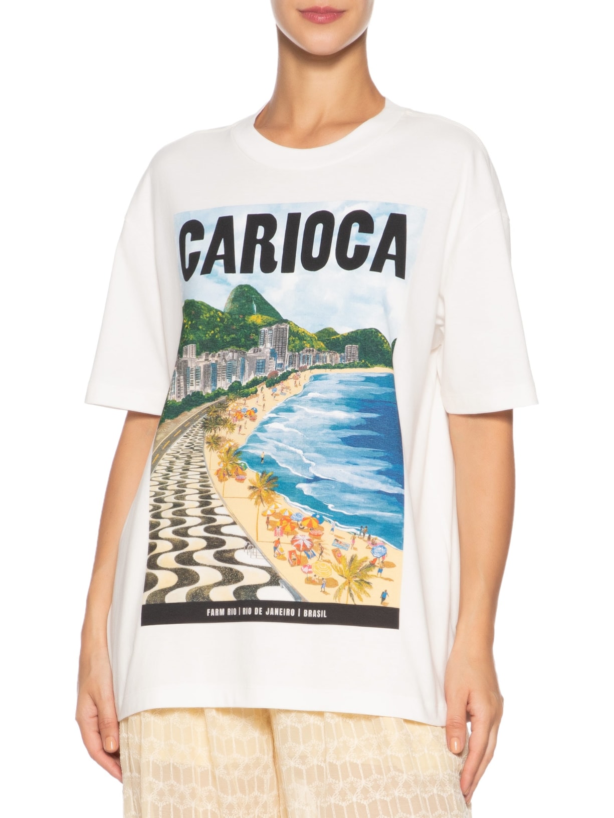 Camiseta Feminina Média Paisagem Carioca Branco Farm