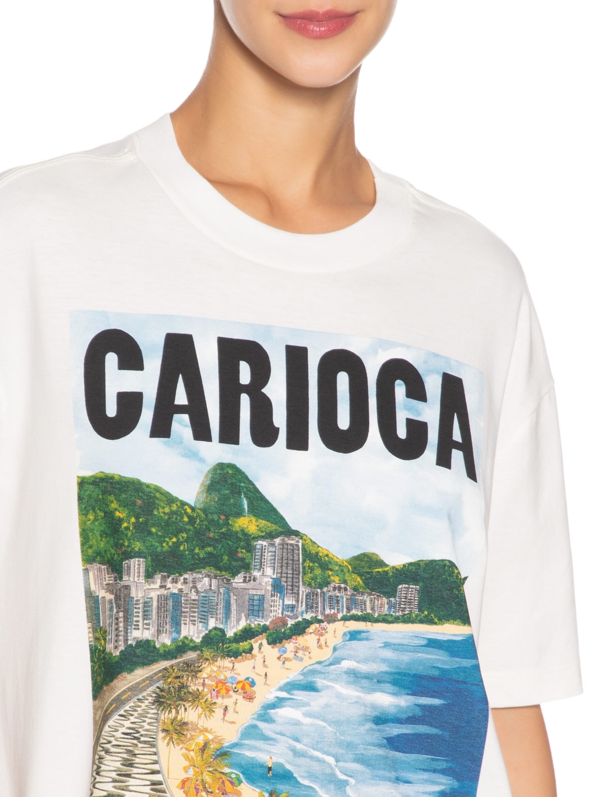 Camiseta Feminina Média Paisagem Carioca Branco Farm