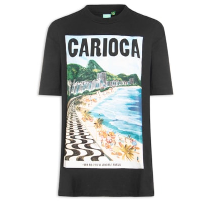 Camiseta Feminina Média Paisagem Carioca - Preto