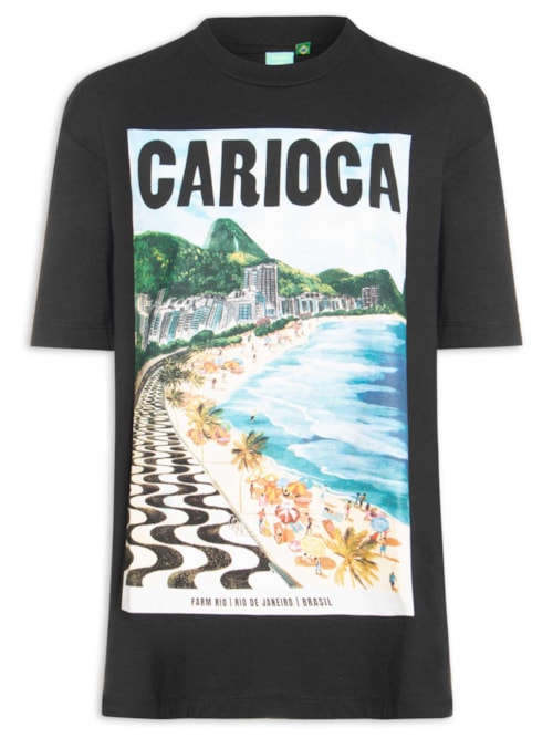 Camiseta Feminina Média Paisagem Carioca - Preto