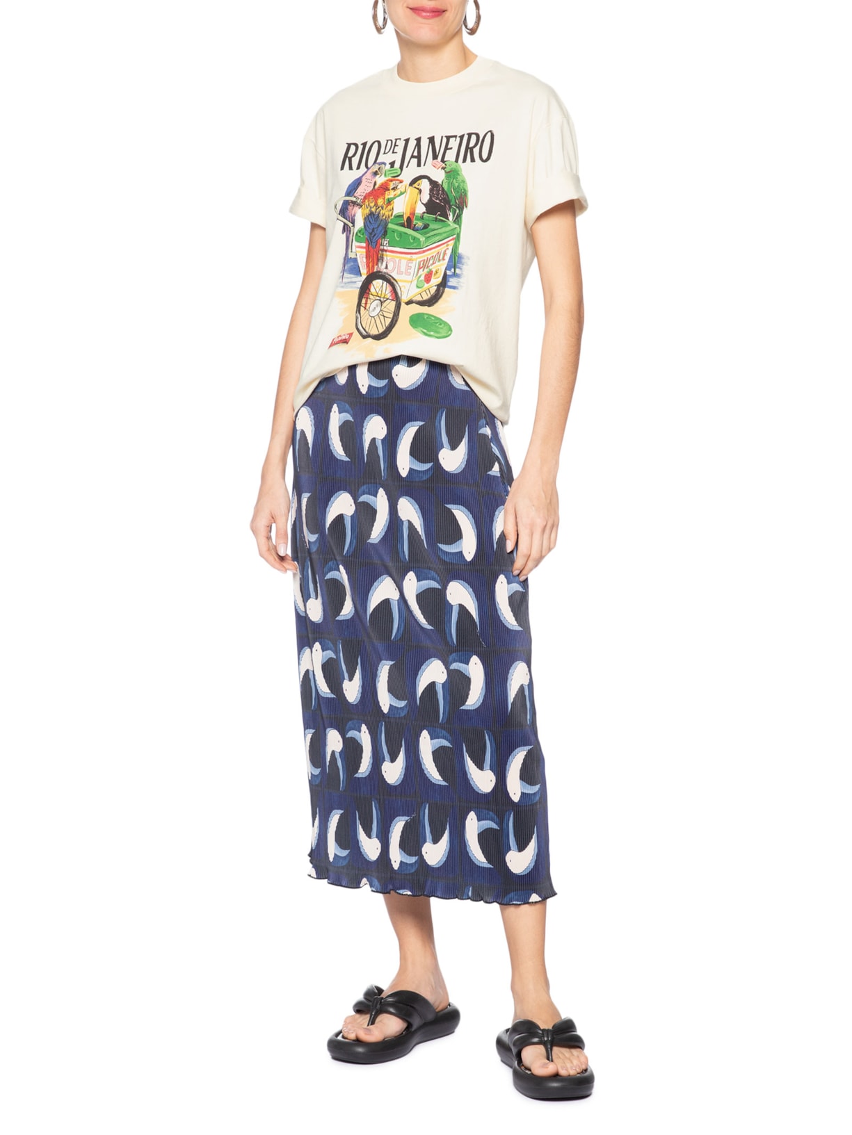 Camiseta Feminina Média Pássaros com Picolé – Bege Farm