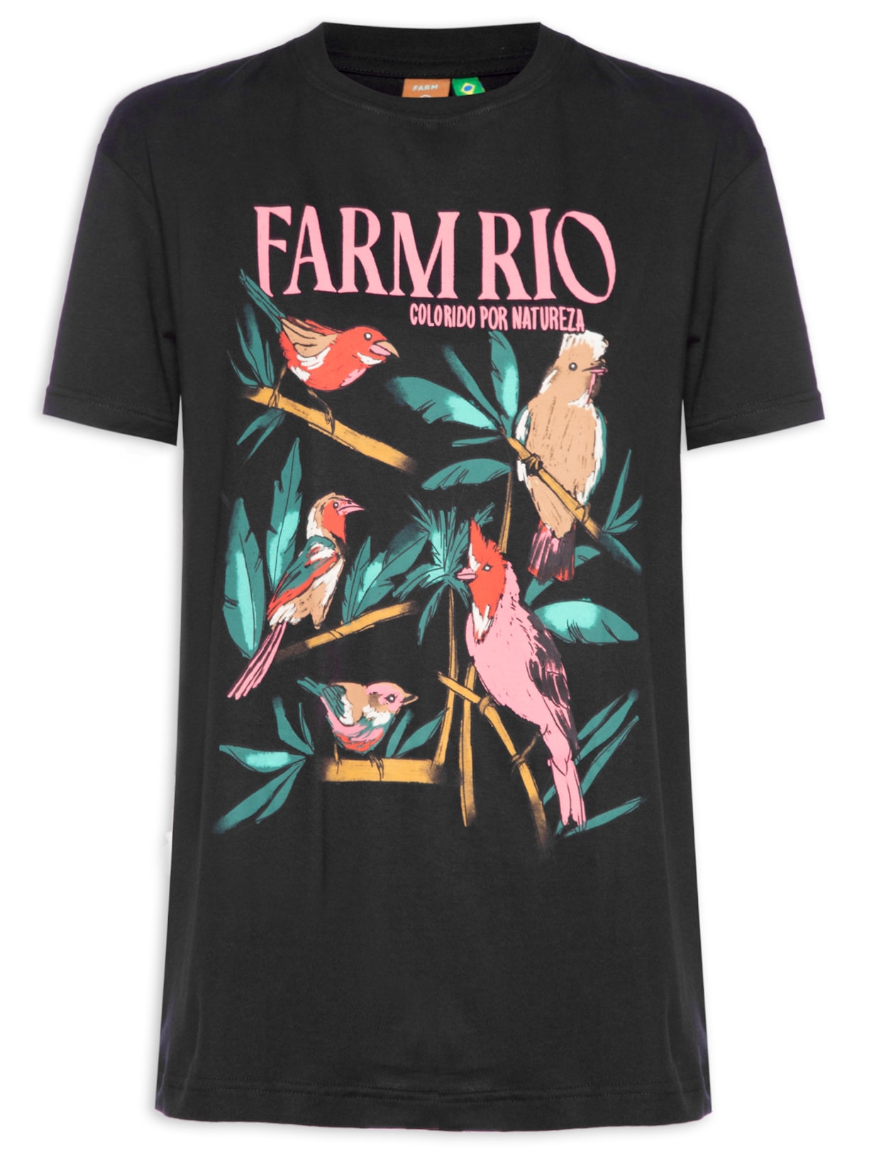 Camiseta Feminina Média Pássaros - Preto