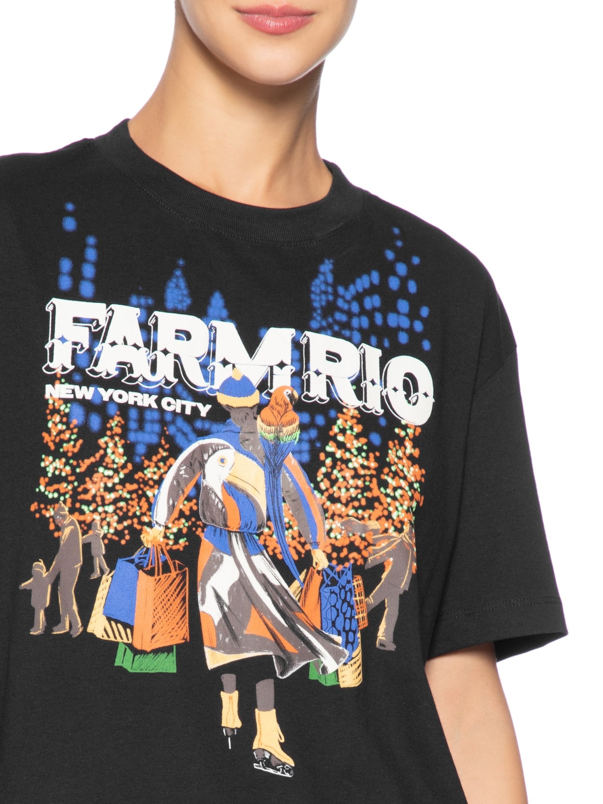Camiseta Feminina Média Patinando Em NY Preto Farm