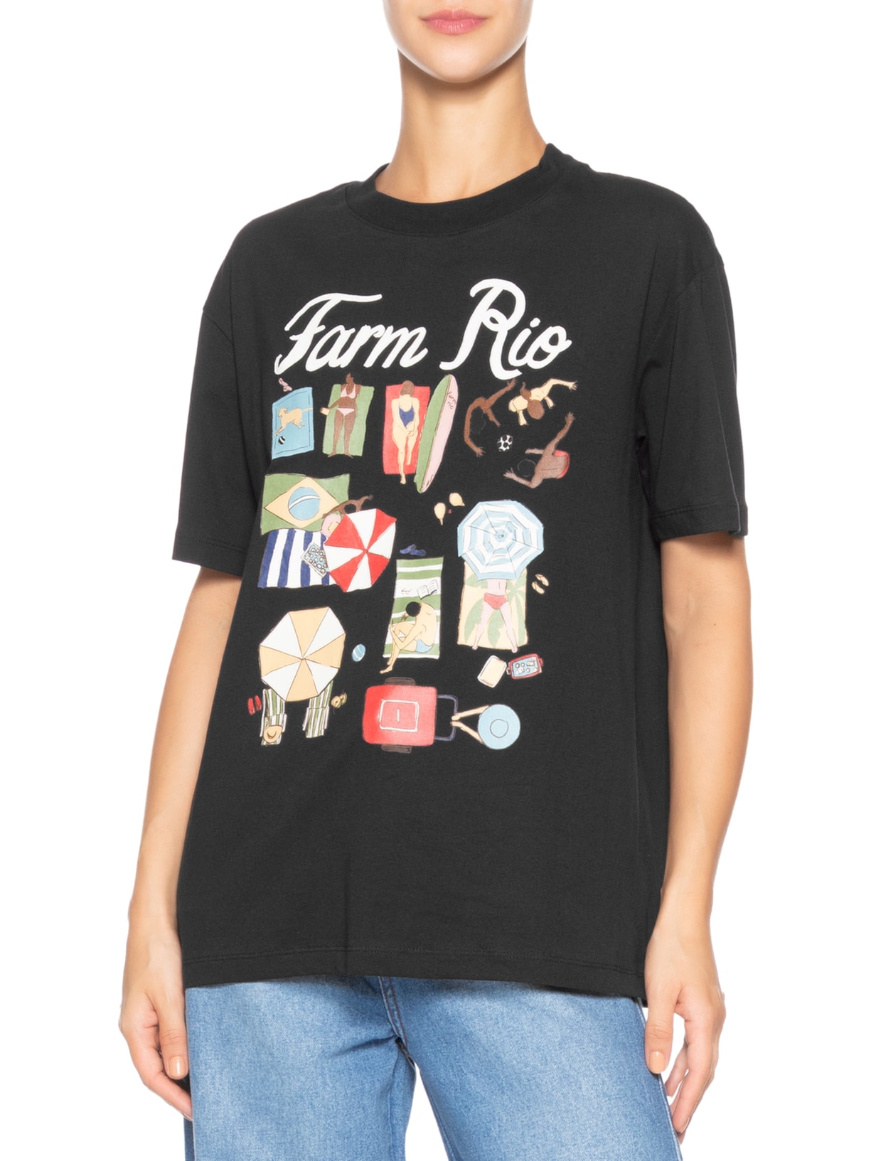 Camiseta Feminina Média Praia Carioca Preto Farm