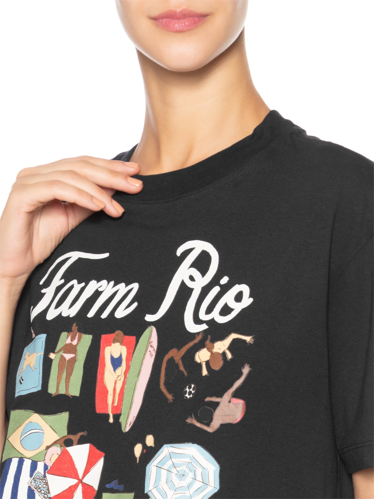 Camiseta Feminina Média Praia Carioca Preto Farm