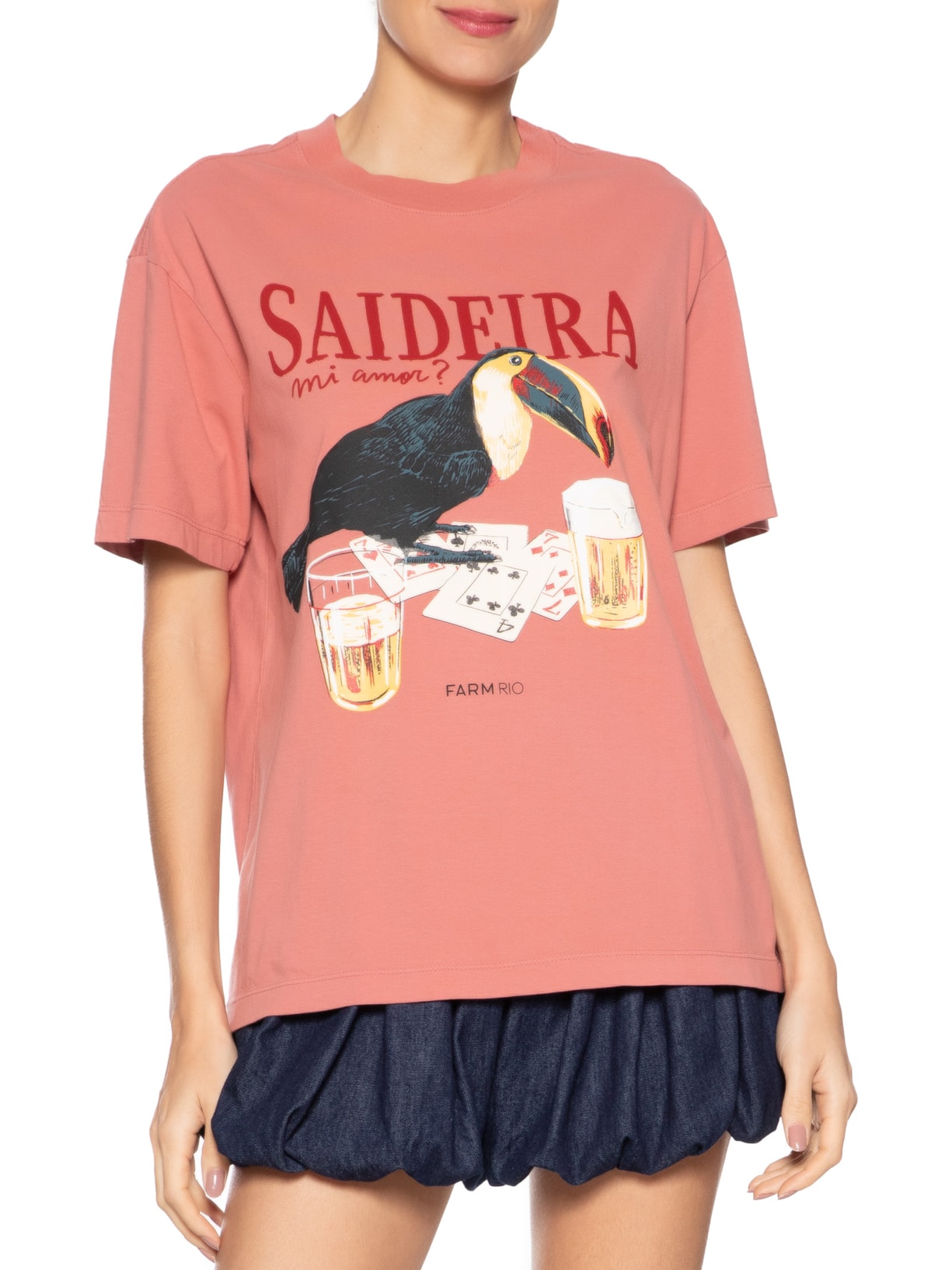 Camiseta Feminina Média Saideira Rosa Farm