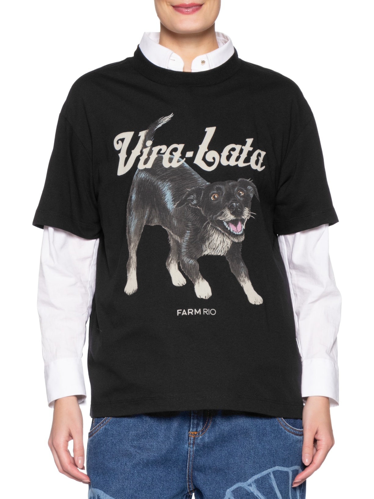 Camiseta Feminina Média Vita Lata Malhado Preto Farm